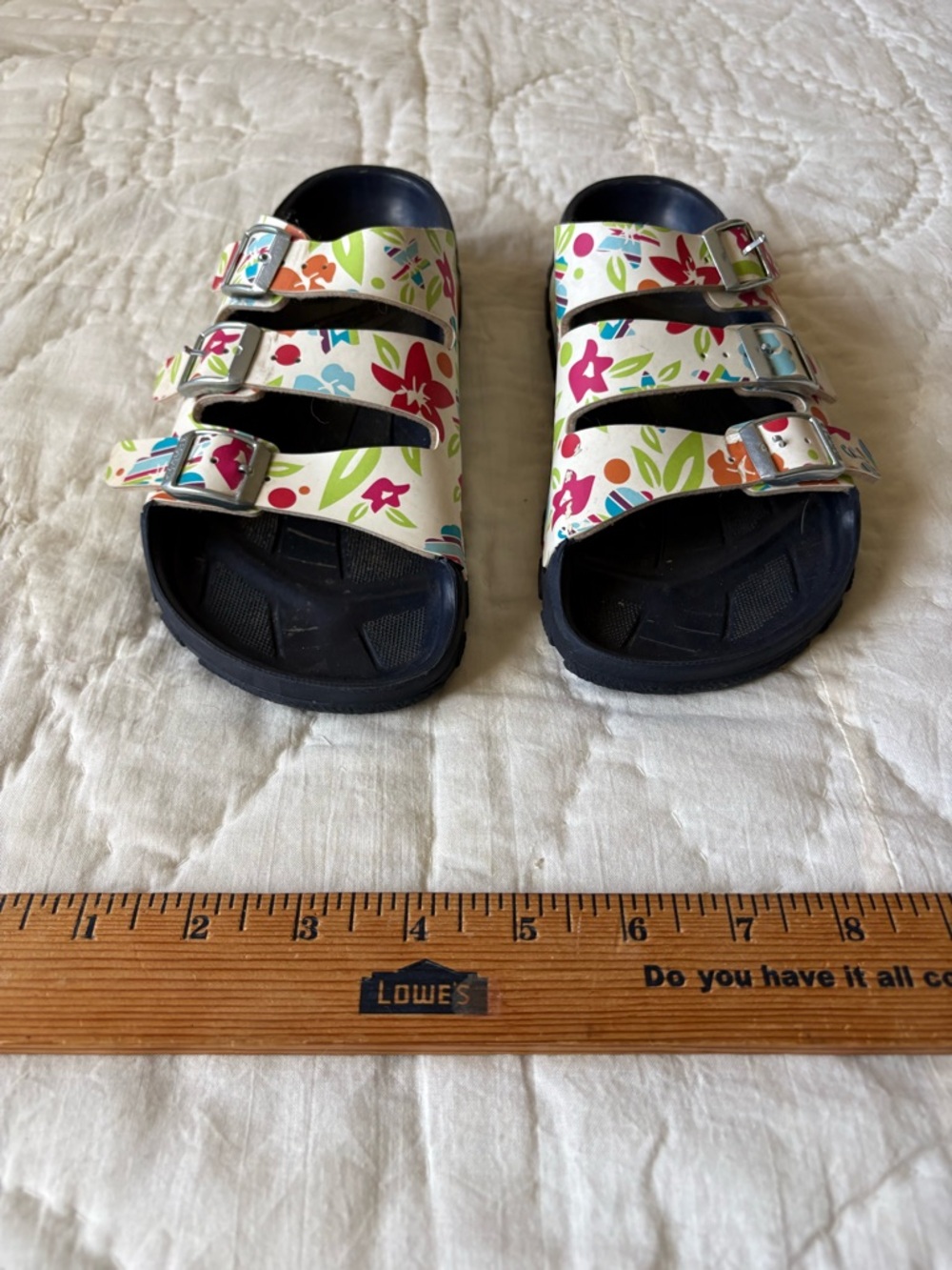 Birkenstocks Birki White flowers Triple-Buckle Slide Sandals EU 37